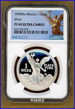 1990-Mo Mexico Proof Silver Libertad 1oz Silver Coin NGC PF 69 Ultra Cameo