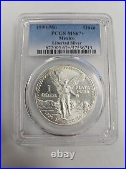 1990-mo Pcgs Ms67+ 1 Onza Mexico Silver Libertad Low Pop