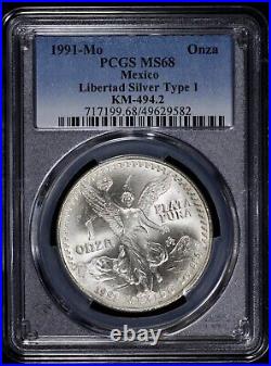 1991- MO Mexico 1oz Silver Libertad Onza PCGS MS 68 Type 1