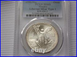 1991-MO PCGS MS68 MEXICO SILVER LIBERTAD TYPE 1 Light Toning On Edges