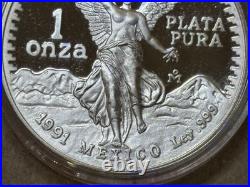 1991 Mexico Onza. 999 Silver Libertad Proof #4556 w Clamshell COA & Sleeve