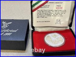 1991 Mexico Onza. 999 Silver Libertad Proof #4556 w Clamshell COA & Sleeve