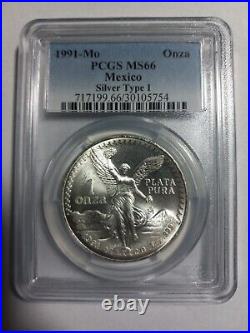 1991 Mo Mexican Silver Libertad PCGS MS66, Type 1