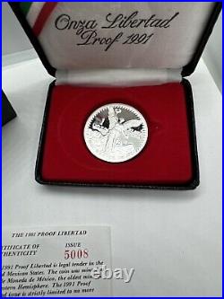 1991 Silver 1 oz. 999 Proof Libertad, 1 Onza Plata Pura WithORIGINAL BOX & COA