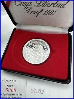 1991 Silver 1 oz. 999 Proof Libertad, 1 Onza Plata Pura WithORIGINAL BOX & COA