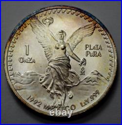 1992 1 Oz 999 SILVER MEXICO Libertad Pura Plata Natural Toning Rare Coin Round