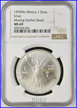 1992 Libertad 1 Onza Ngc Ms69 Mexico 1 Oz Silver Missing Feather Detail Scarce