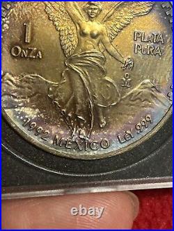 1992 Mexico 1 oz Silver Libertad Awesome Album Toning? Purple Blue