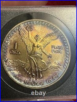 1992 Mexico 1 oz Silver Libertad Awesome Album Toning? Purple Blue