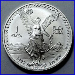 1992 UNC 1 Oz 999 SILVER MEXICO Libertad Pura Plata Limited Ed. Coin Round