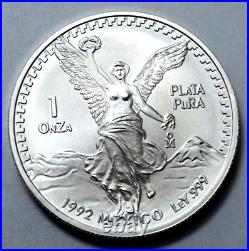 1992 UNC 1 Oz 999 SILVER MEXICO Libertad Pura Plata Limited Ed. Coin Round