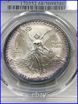 1993-MO Onza Silver Libertad PCGS MS63 Gorgeous Purple Toning Item 8403