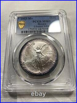 1993-MO Onza Silver Libertad PCGS MS63 Gorgeous Purple Toning Item 8403