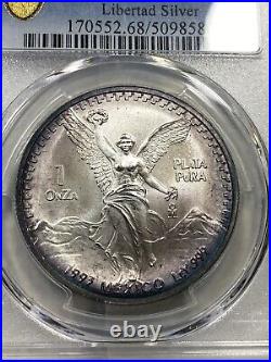 1993-MO Onza Silver Libertad PCGS MS63 Gorgeous Purple Toning Item 8403