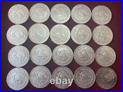 1993 Mexican Libertad 1 Onza. 999 Silver Brilliant Uncirculated Roll (20 Coins)