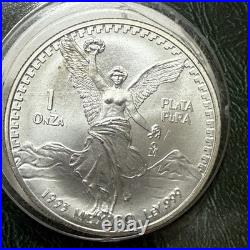 1993 Mexican Libertad 1 Onza. 999 Silver Littleton Coin Co. Holder Showpak Toned