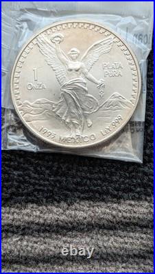 1993 Mexico Libertad 1 OZ Silver Coin. 999 ONZA Littleton Plastic Holder
