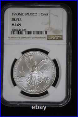 1993-Mo Mexico 1 oz Silver Libertad MS69 NGC Graded-NEAR TOP POP ONLY 8 HIGHER