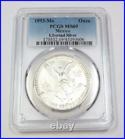 1993 Mo PCGS MS69 MEXICO 1 oz Silver Libertad Un Onza Coin #39229A