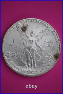1994 Mexico Libertad 1 Onza. 999 Silver Coin Better Date Scarce Imperfect 3529