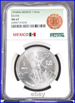 1994 Mexico Silver 1 Onza Libertad Ngc Ms 67 Rare Gem Bu Coin 1 Oz