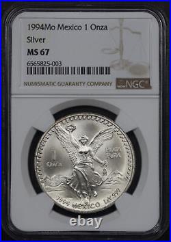1994-Mo Mexico Silver Libertad 1 Onza NGC MS-67