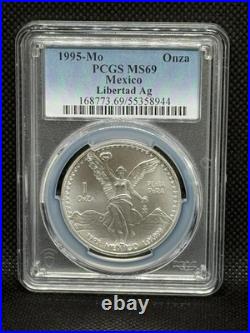 1995 Mexico 1 Onza Silver Libertad Pcgs Ms69 Beautiful White Top Pop Coin