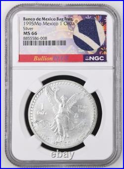 1995 Mexico Libertad Silver 1 Onza Coin NGC MS66 Banco de Mexico Bag Frag