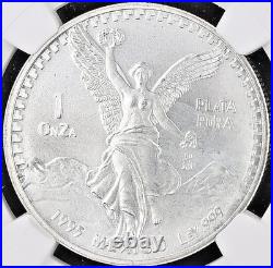 1995 Mexico Libertad Silver 1 Onza Coin NGC MS66 Banco de Mexico Bag Frag