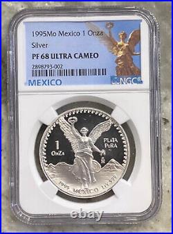 1995 Mo MEXICO 1 oz Silver Proof Libertad Un Onza NGC PF68 UCAM Low Mintage 2000