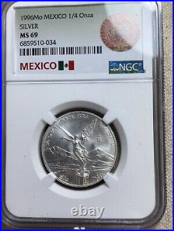 1996 Mexico Libertad 1/4 oz. Silver Coin NGC MS69 Only 2 Higher Freshly Graded