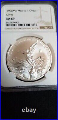 1996-Mo Mexico Silver Libertad 1 Onza NGC MS-69 Only 3 Graded Higher