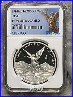 1997 Mexico 1 Oz Silver Libertad Proof Onza NGC PF69 DCAM Mintage Only 1500