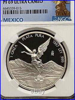 1997 Mexico 1 Oz Silver Libertad Proof Onza NGC PF69 DCAM Mintage Only 1500