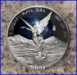 1997 Mexico 5 oz Silver Libertad BU, Toned mirror finish. 999 pure silver 1997 Mexico 5 oz Silver Libertad BU, Toned mirror finish. 999 pure silver