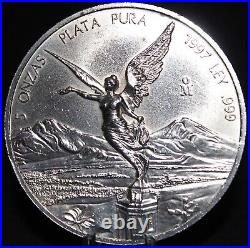 1997 Mexico LIBERTAD, 5 Onzas Plata Pura