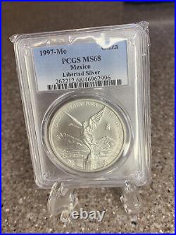 1997-Mo PCGS MS68 MEXICO 1 oz Silver Libertad Un Onza Coin POP 73