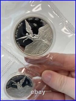 1997 Proof Libertad Set 1 1/2 1/4 1/10 Onza Plata Pura Mexico 5 Coin 1.95 Silver