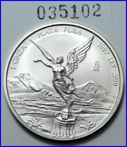 1997 UNC 1 Oz 999 SILVER Ley Mexican Libertad 1 Onza Pura Plata Key Date Coin