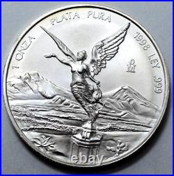 1998 MS UNC 1 Oz 999 SILVER MEXICO Libertad Pura Plata Key Date Rare Coin Round/