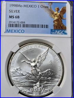 1998 Mexico 1 Oz Silver Libertad NGC MS 68? KEY DATE? Low Mintage 1998 Mexico 1 Oz Silver Libertad NGC MS 68? KEY DATE? Low Mintage