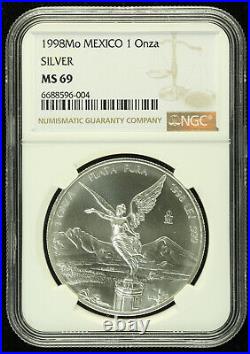 1998-Mo Mexico Silver Libertad 1 Onza MS-69 NGC