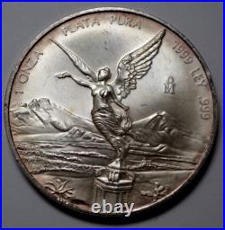 1999 1 oz 999 SILVER Ley Mexican Libertad 1 Onza Pura Plata Coin Rare Nat. Toning