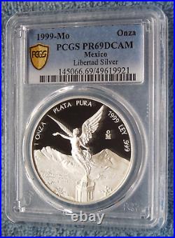 1999 1 oz onza PROOF. 999 silver (PLATA PURA) Mexican Libertad PCGS PR69 / PF69