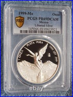 1999 1 oz onza PROOF. 999 silver (PLATA PURA) Mexican Libertad PCGS PR69 / PF69