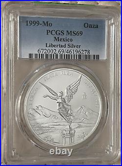 1999 Mexico 1 Oz. Silver Libertad Onza Coin PCGS MS69 2nd lowest mintage of set