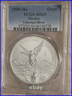 1999 Mexico 1 Oz. Silver Libertad Onza Coin PCGS MS69 2nd lowest mintage of set