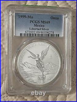 1999 Mexico 1 Oz. Silver Libertad Onza Coin PCGS MS69 2nd lowest mintage of set