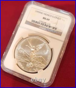 1999 Mexico LIBERTAD 1.0 oz. 999 Silver coin NGC Certified MS 69