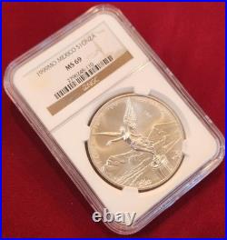 1999 Mexico LIBERTAD 1.0 oz. 999 Silver coin NGC Certified MS 69